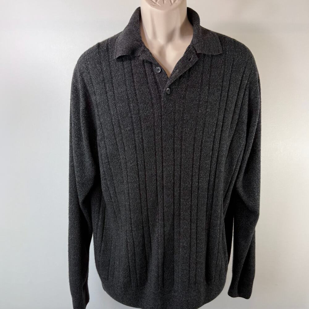 Geoffrey Beene Mens‎ XL Pullover Sweater Button Top Dark Gray